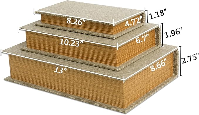 DECOR4SEASON Decorative Book Boxes Set of 3 – Modern Faux Linen & Wood Hidden Storage for Coffee Table – Stackable Fake Books for Shelf Decor, Remote Control & Jewelry Organizer (Warm Taupe)