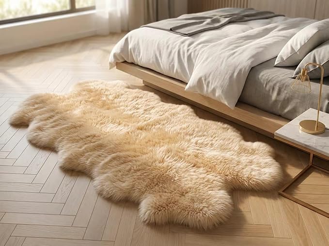 Sheepskin Rug, Fluffy Shaggy Area Rug, Super Soft 48‘’ x 72‘’ Sheepskin Hair Rug, Plush Rug, Decorative Rugs for Bedroom, Children's Room, Living Room (Khaki Camel, 48‘’×72”)
