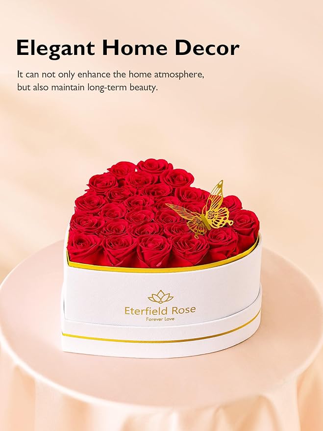 Eterfield 27 Forever Flowers in Heart Shape Box, Preserved Roses that Last a Year Preserved Flowers Birthday Gifts for Her Mom Women Wife Anniversary Valentines Day Mothers Day Christmas, Red