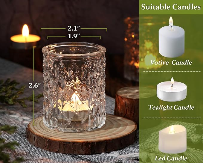 36pcs Clear Votive Candle Holders, Glass Candle Holders for Wedding Table Decorations, Tea Light Candle Holder, Candle Votives for Baby Shower Christmas Party Table Decor, Home Decor