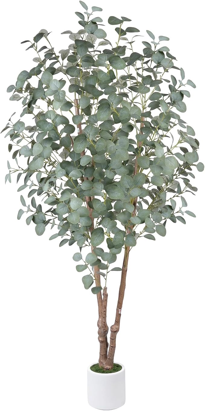 6FT Faux Eucalyptus Tree with White Pot, Artificial Eucalyptus Tree Indoor Plants with Silk Leaves Fake Eucalyptus Plant Fake Tree Faux Plants Indoor for Living Room Bedroom Office Home Decor