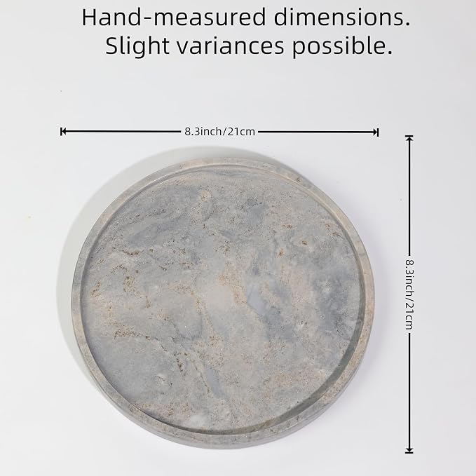 Natural Marble Vanity Tray, Round, 8.3 Inch, with Anti-Slip Pads, for Bathroom, Jewelry, Perfume Display, Coffee Table Decor (Blue with Gold)