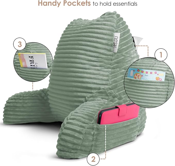 Hearth & Harbor Reading Pillow for Bed Adult – Back Pillow for Sitting in Bed, Standard Bed Pillows for Sitting Up in Bed, Foam Bed Chair Pillow, Sage Green Bed Rest Pillow
