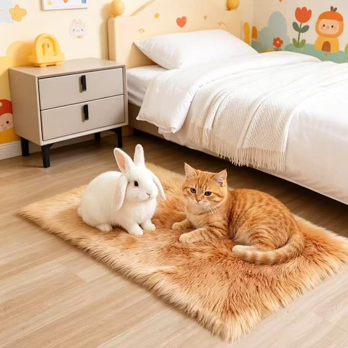 Faux Fur Rug Fluffy Sheepskin Area Rug,Ultra Soft Shaggy Plush Rug Bedroom Living Room Sofa Floor Kids Room Bedside（2 x 4 ft Rectangle Brown）