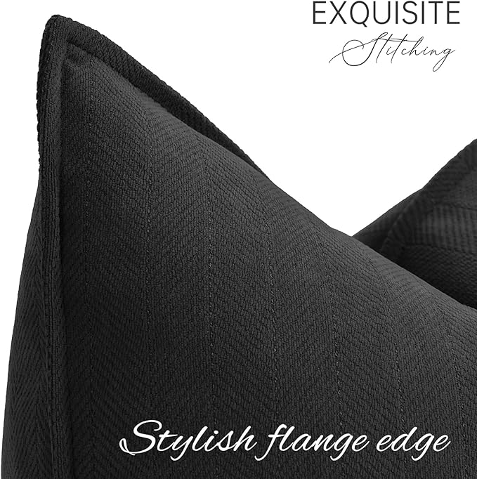 ZWJD Black12x20 Pillow Covers Set of 2 Chenille Throw Pillow Covers with Elegant Design Soft and Luxurious Decorative Throw Pillows for Couch, Bed, and Home Decor