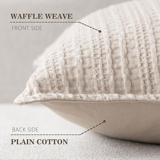 Foindtower Set of 2 Decorative Cotton Waffle Weave Throw Pillow Covers Euro Shams Cushion Covers Accent European Pillowcase for Bed Couch Sofa Bedroom Living Room Home Decor 26×26 Inch Oatmeal