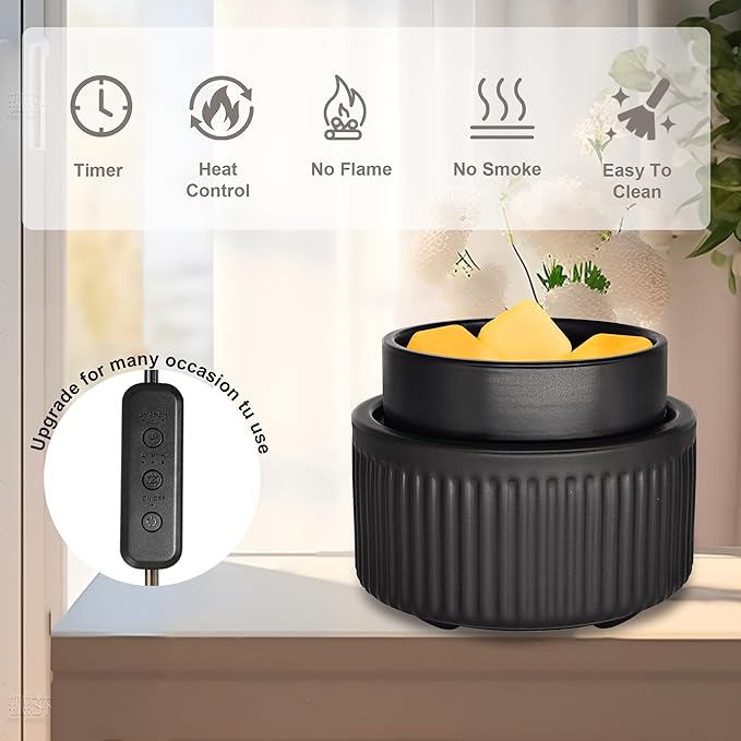 VICTORIA AROMA Ceramic Wax Warmer with Timer, Candle Wax Melter & Wax Burner for Scented Wax Melts, Electric Fragrance Wax Melt Warmer for Home Office Decor Ideal Gift（Black）