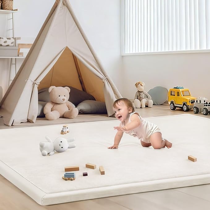 Baby Play Mat for Floor Nursery Rug Muscle Mat Area Rug Playroom Rug 65"x50" Playpen Mat Elastic Foam 1.3" Thick Crawling Mat for Babies,Toddlers, Infants, Kids,Cream