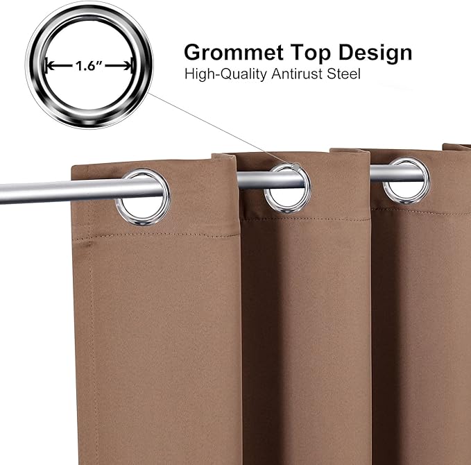 ChrisDowa Blackout Curtains 70 inches Wide for Bedroom - 2 Panels Set Extra Wide Grommet Thermal Insulated Room Darkening Curtains for Living Room (Cappuccino, 70 x 63 Inch)
