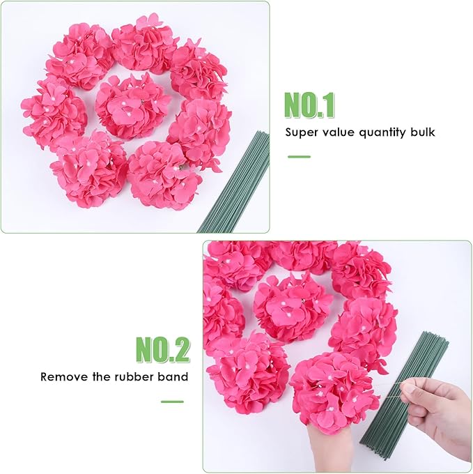 AVIVIHO 65pcs Fake Flowers Hot Pink Hydrangea Artificial Flowers Bulk (Not Squished, No Steaming Need) Silk Flowers with Stems for Wedding Decor,Home,Baby Shower,Table Centerpieces Decoration