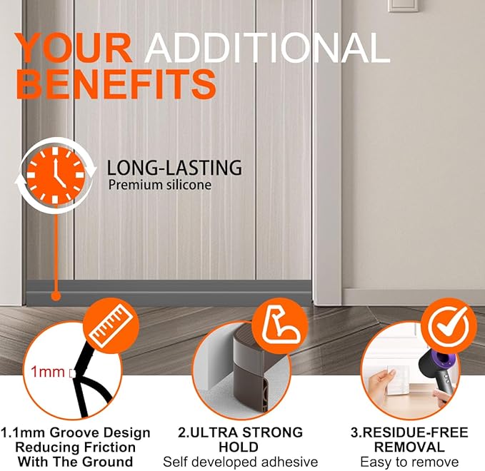 Door Draft Stopper for Bottom of Door, Adjustable Weather Stripping Door Seal for Cold Insulation, Under Door Sweep for Exterior & Interior Doors, Door Bottom Seal Blocker Noise (39inch,Grey)