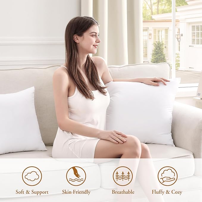 puredown® 24x24 Pillow Inserts, Pack of 4, Fluffy Soft Throw Pillow Inserts Filled with Plump Stuffer, Square Decorative Pillows for Couch, Sofa, Bed and Home Decor