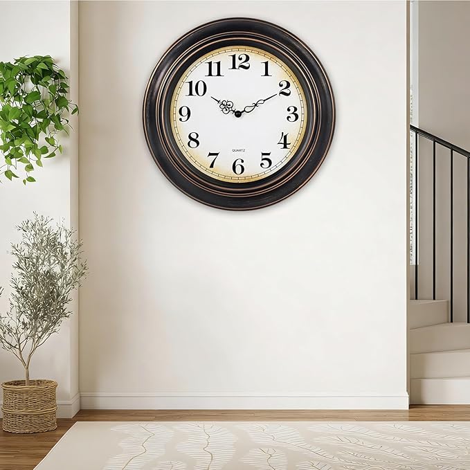 Yoiolclc 18 Inch Retro Large Wall Clock for Living Room Decor,Silent Vintage Wall Clocks Battery Operated for Farmhouse Office Wall Decor(Bronze)