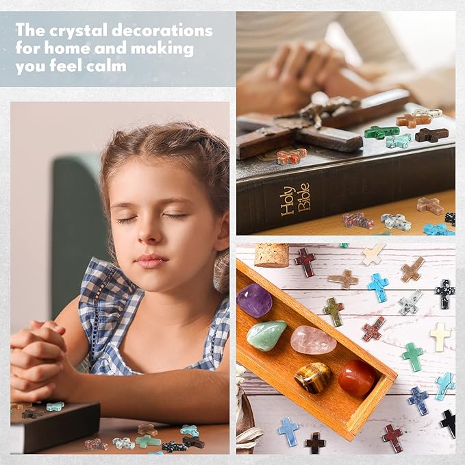 Nuenen 50 Pcs Easter Cross Crystal Stone Bulks 1'' Natural Crystal Wall Cross Shaped Worry Stones Charm Pocket Quartz Gift Halloween Easter Decor(0.71 x 0.98 x 0.24 Inch,Classic)