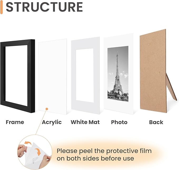 upsimples 4x6 Picture Frame Set of 10, Display Pictures 3.5x5 with Mat or 4x6 Without, Multi Photo Frames Collage for Wall or Tabletop Display, Black