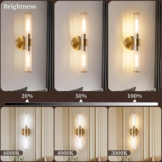 Rechargeable Wall Sconce Set of 2, Battery Operated Wall Sconce, Wireless Wall Lamp with Vertically Striped Glass Tube, Non-Hardwired Wall Sconces, Modern Vanity Light Fixtures for Bedroom, Hallway
