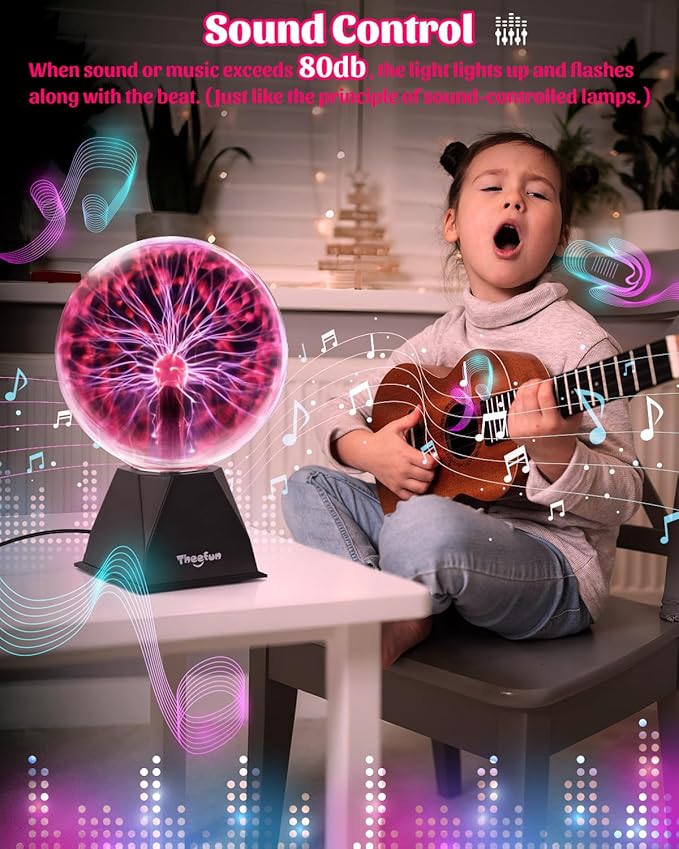 Theefun Plasma Ball: 8 Inch Huge Plasma Globe Birthday Gifts Touch & Sound Sensitive Ball Lamp Electric Lightning Novelty Light for Parties, Home, Prop, Room Decoration