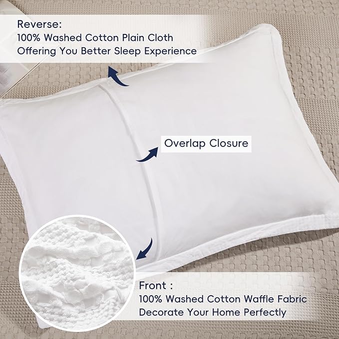 PHF 100% Cotton Ruffle Waffle Pillow Shams Standard Size, 2 Pack 20" x 26" Soft Skin-Friendly Pillowcases, No Filling, Aesthetic Home Decor, Breathable Waffle Weave Bed Pillow Covers, White