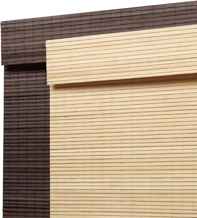 SEEYE Cordless Bamboo Roman Shades, Blackout Natural Bamboo Blinds for Indoor Windows, Roll Up Blind Privacy Shade for Home, Office, Door, UV Resistant & Easy to Install, 42" W x 64" H, Brown