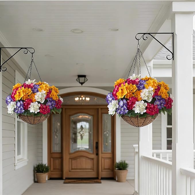 FOTEEWL 8 Bundles Artificial Hydrangea Flowers for Outdoor Decor, Realistic Faux Silk Bouquets Sun-Resistant Fake Plants for Front Door Balcony Farmhouse Garden Home Spring Summer Decor (Mixed Color)