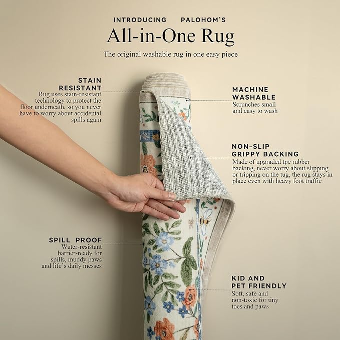 Machine Washable Rugs for Living Room: 6x9 Area Rugs for Bedroom Vintage Stain Resistant Non Slip Low Pile Lightweight Soft Carpet for Dining Room Kitchen Farmhouse Kids Room Nursery Indoor