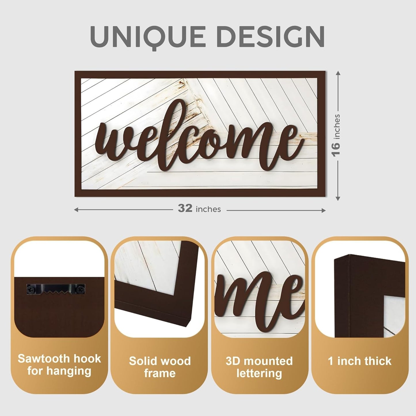 Welcome Sign - Large Rustic Wooden Wall Decor for Farmhouse Living Room, Entryway, or Foyer | 32"x16" Hanging Wall Art