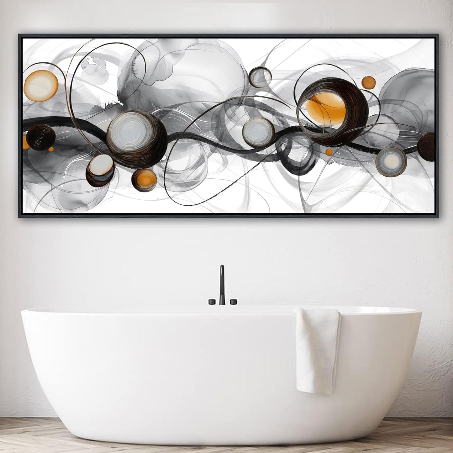 XLSJERST Large Size Frame Wall Art for Living Room - 86x39 Inches Abstract Artwork Minimalist Painting Modern Black and White Canvas Picture Boho Gray Wall Art