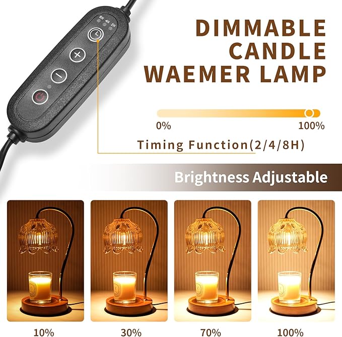 SupBri Dimmable Flower Candle Warmer Lamp, Green Candle Warmer with Timer & 4Bulbs, Birthday Chirstmas Gifts for Women Mom, Unique Home Decor for Bedroom Fits All Jar Candle