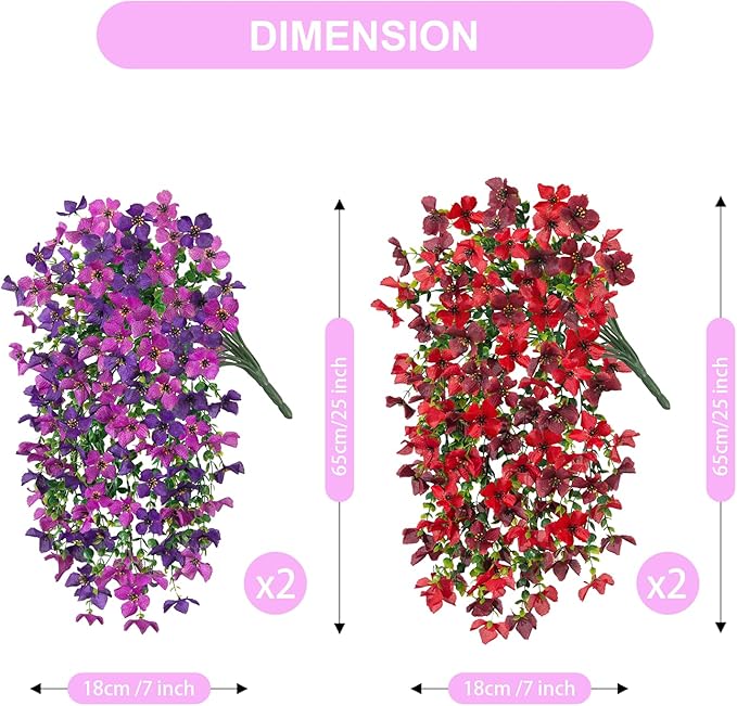Artificial Hanging Flowers Plants with Basket for Outdoors, Realistic Faux Silk Daisy Flower Eucalyptus for Spring Decor, UV Resistant Fake Plants for Porch Patio Yard Balcony, Purple Red Brown