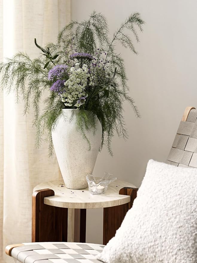 White Ceramic Vase - Large 11.8 Inch Tall Floor Vase for Centerpieces, Farmhouse Flower Vases, Rustic Minimalist Home Decor for Living Room, Enterway, Wedding (Sandstone White)