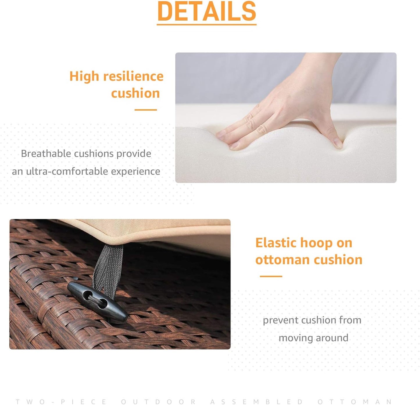 Patiorama 2 Pieces Assembled Outdoor Patio Ottoman, Indoor Outdoor All-Weather Dark Brown Wicker Rattan Outdoor Footstool Footrest Seat with Beige Cushions, No Assembly Required