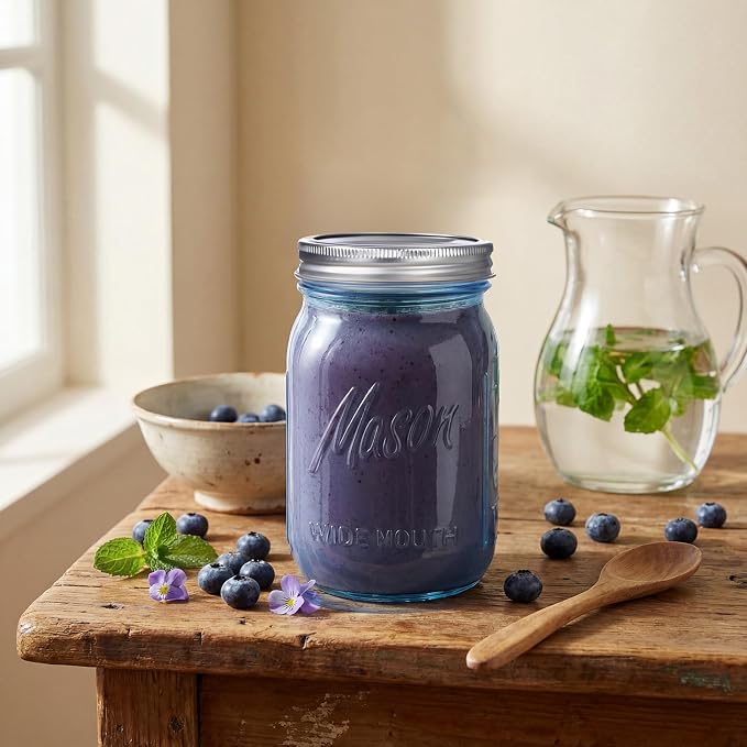 Rubtlamp Blue Mason jar 32 oz, 12 Pack Glass Jars - Wide Mouth Mason Jars with Airtight Lids for Pickling, Fermenting, Food Storage&DIY Crafts, Microwave & Dishwasher Safe