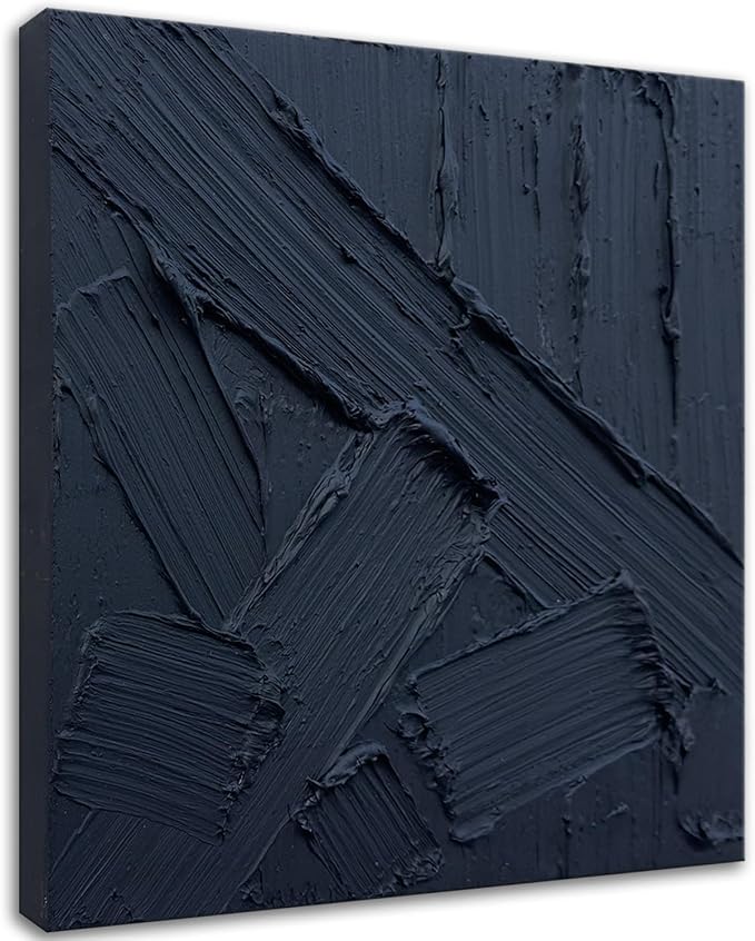 zoinart Hand Painted Textured Black Wall Art, 20x20 Inches Abstract Oil Paintings on Canvas Contemporary Wall Art Black Artwork