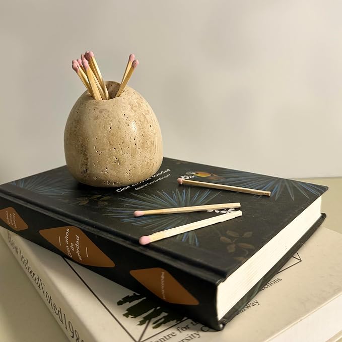 Marble Taper Candle Holder,Travertine Stone Candlestick Holder, Beige,Match Holder