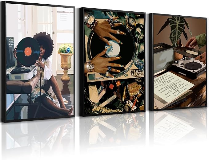 Black Woman Wall Art African American Women Canvas Wall Decor Black Girl Poster Fashion Female Wall Art Feminine Abstract Pictures Boho Prints for Bedroom Bathroom 12x16 Inch Unframed Set of 3