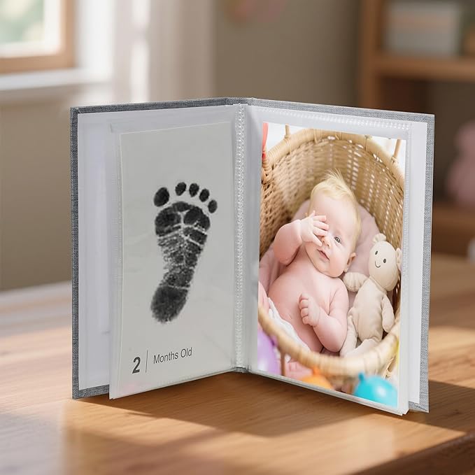 Baby Inkless Milestone Cards Hand Casting Kit Ink Print Hand and Footprint Kit Dog or Cat Pet Paw Print Kit Baby Newborn Footprint Kit Photo Album Keepsake Book Feet Stamp (Green Gift Box + Album)