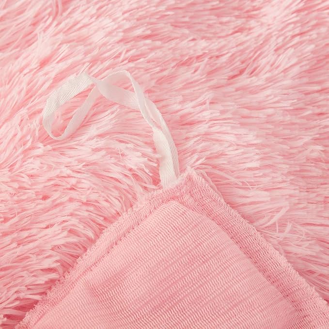 JAUXIO Luxury Long Faux Fur 3 PCS Bedding Set Shaggy Comforter Duvet Cover with Pillow Shams Ultra Soft Crystal Velvet Reverse (King, Pink)