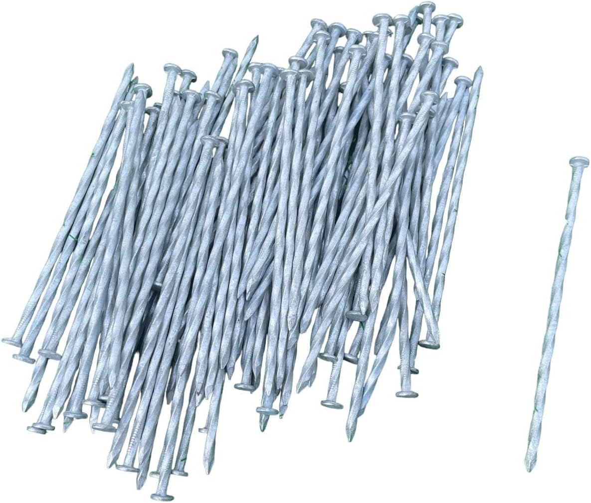 Sandbaggy 6 inch Galvanized Landscape Edging Spikes - Spiral Landscape Nails - 7 Gauge Steel - Great for Hard Rocky Soil - Also Great for Paver Edging, Artificial Turf, Landscape Fabric (100, 6 inch)
