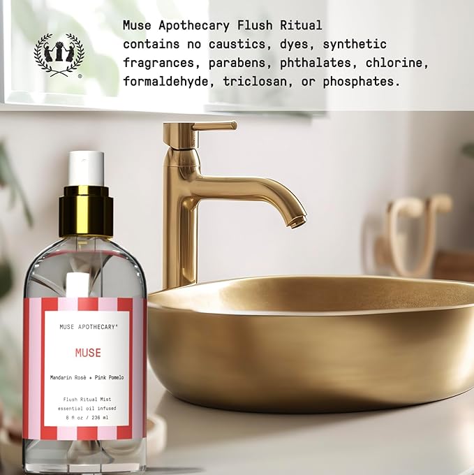 Muse Apothecary Flush Ritual - Aromatic & Refreshing Toilet Spray, Use Before You Go, 8 oz, Infused with Natural Essential Oils - Valentine's Day Gift - Mandarin Rosè + Pink Pomelo, Pack of 3