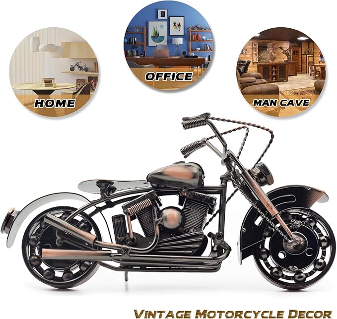 Handmade Vintage Motorcycle Figurine - 10" Scrap Metal Art Sculpture - Motorcycle Gifts for Men & Women, Unique Fathers Day Birthday Gift for Dad Husband Bikers - Man Cave, Office & Home Decor