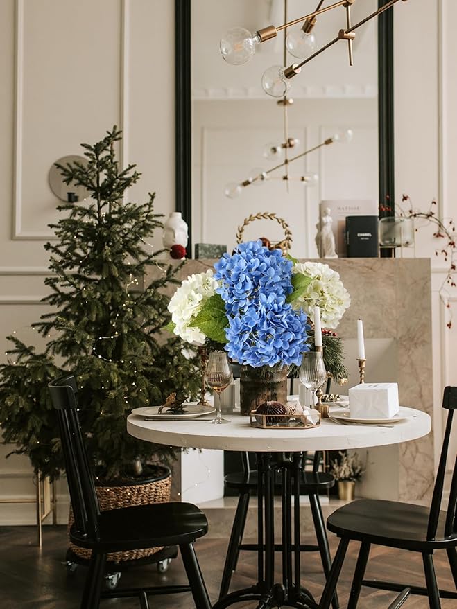 ZYTUYO 4 Pcs 20'' Real Touch Hydrangea Artificial Flowers Boho Lifelike Real Looking Latex Hydrangeas Flower with Long Stem for Baby Shower Indoor Home Decor Spring Table Centrepiece 2 Blue 2 White