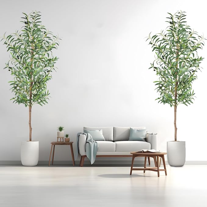 Fake Olive Tree, 5FT 2Pack, 60in Tall Silk Plant | 536 Realistic Leaves, 20 Fruits, With Trunk, Modern Office Home Decor Indoor