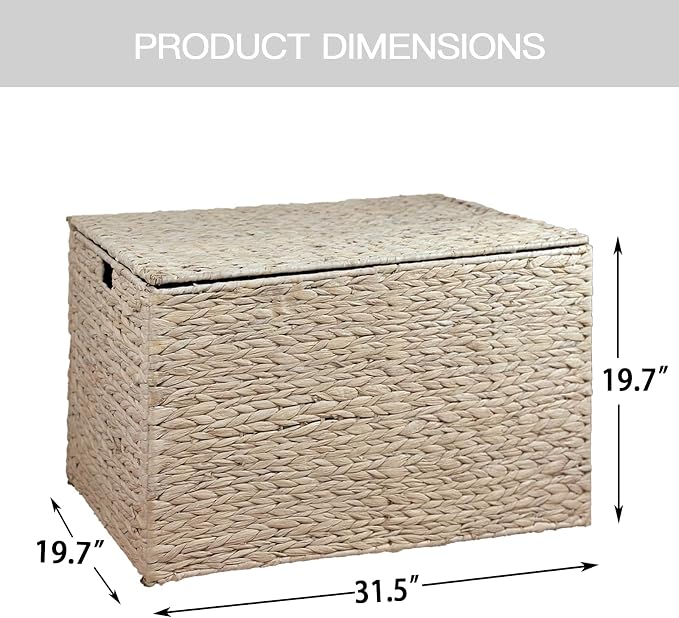 Water Hyacinth Storage Basket with Lid, 52.8 Gallon (200L), White | Large Blanket Storage Basket with Handles, Woven Storage Bin, Foldable, Metal Frame, for Bedroom, Laundry Room, Living Room