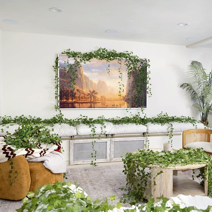 CQURE 16 Pack 105Ft Artificial Ivy Fake Vines,Ivy Garland Greenery Garland Fake Hanging Plants Vines Green Leaves for Bedroom Wedding Garden Wall Room Decor
