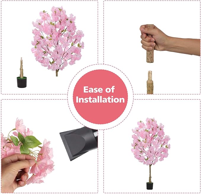 Cherry Blossom Artificial Tree,Fake Pink Cherry Blossom Tree,Lifelike Decorative Plant in Pot for Indoor/Outdoor, Christmas, Garden,Home Office Dec (4FT)