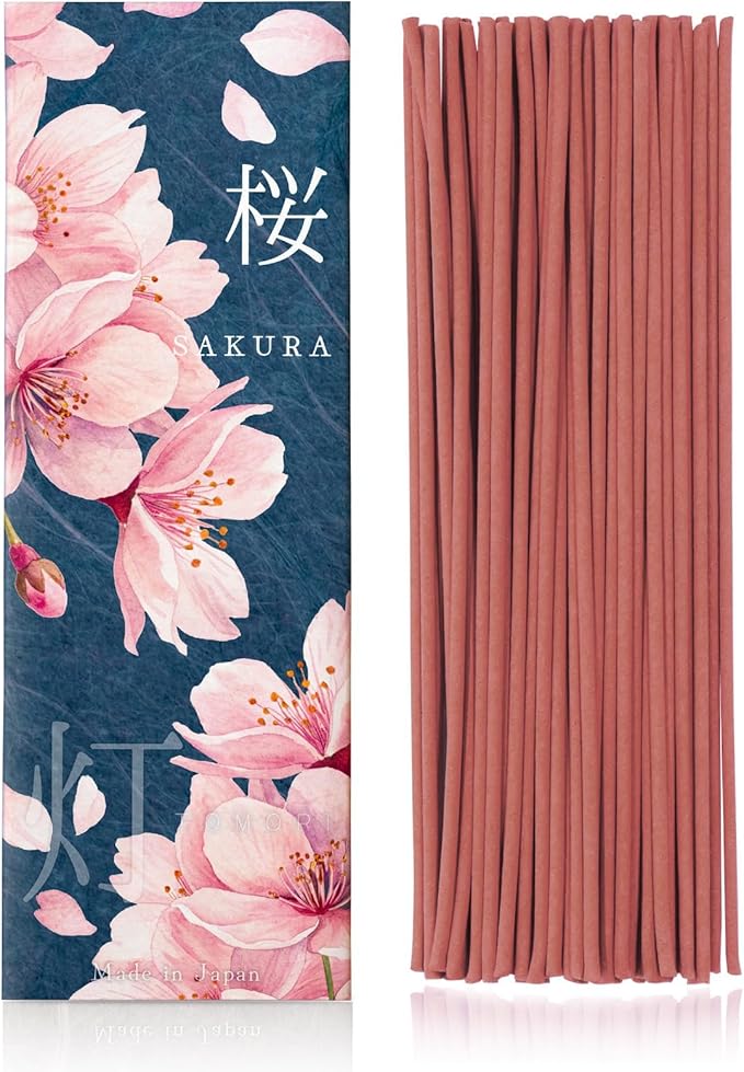 Sakura CherryBlossom Premium Japanese Incense Sticks 60sticks Coreless Low Smoke Natural Charcoal Free Non Toxic Kyoto Aroma Aromatherapy Meditation Calming Stress Relief Relaxation TOMORI