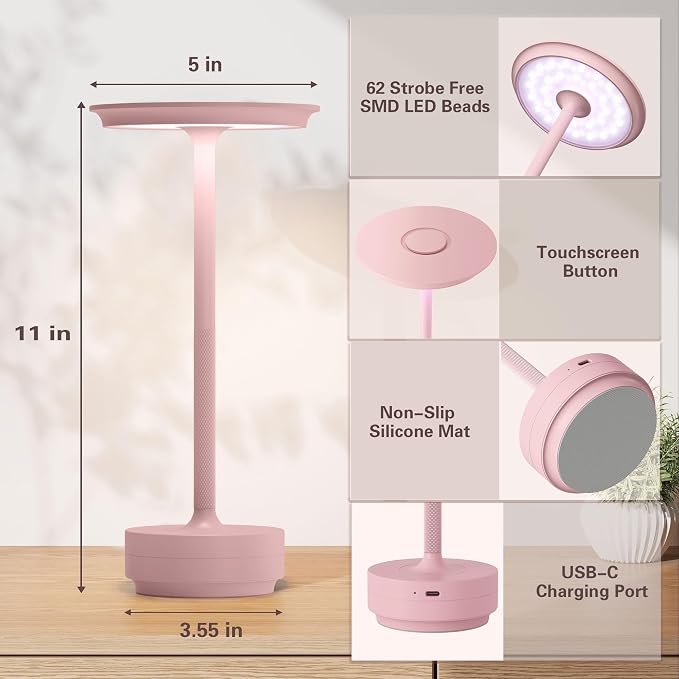 Cordless Table Lamp Set of 2,Rechargeable Battery Powered LED Table Lamps
