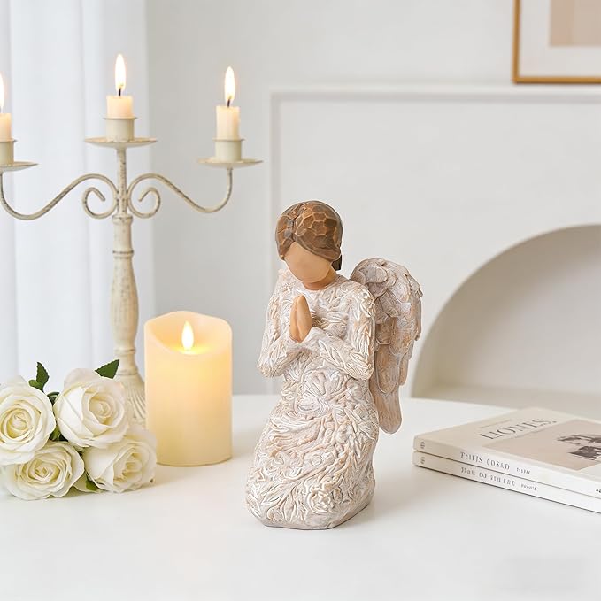 Praying Angel Figurines, Baptism Gift for Girls, First Communion Confirmation, Christian Religious Gifts for Women, Hand-Painted Sculpted Statue for Home Tabletop Decor