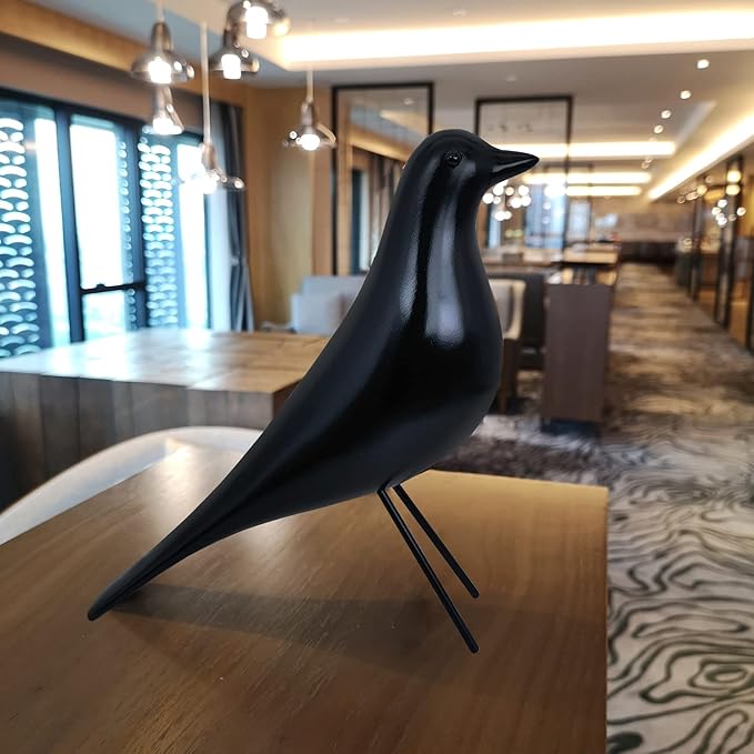 Modern Home Decor Birds Figurine - Mid Century Walnut Wood Home Office Decor Art Pigeon Gifts (Black Wood)…