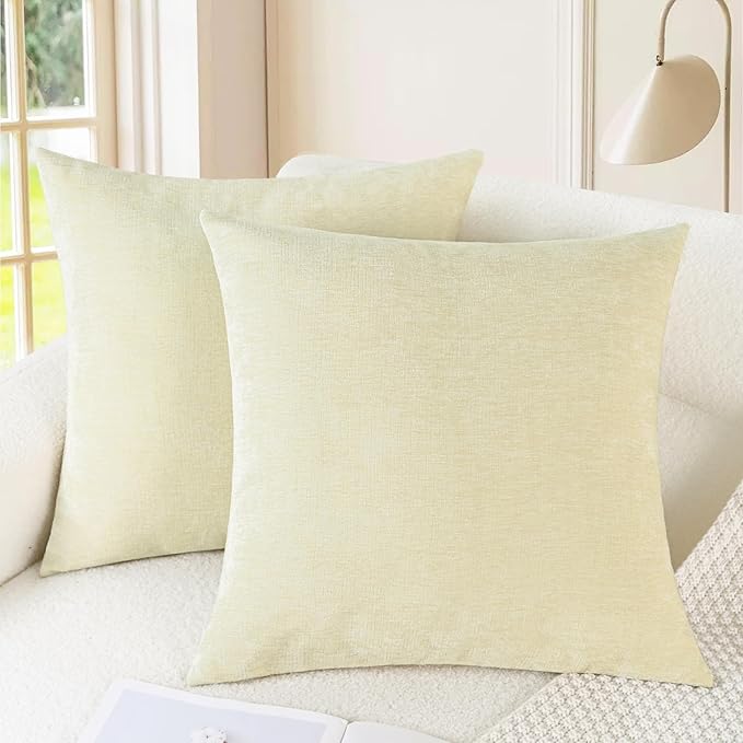 CaliTime Throw Pillow Covers Decorative 20 X 20 Inches Pack of 2 Cozy Chenille Cushion Cases for Couch Sofa Bed Living Room Home Beige